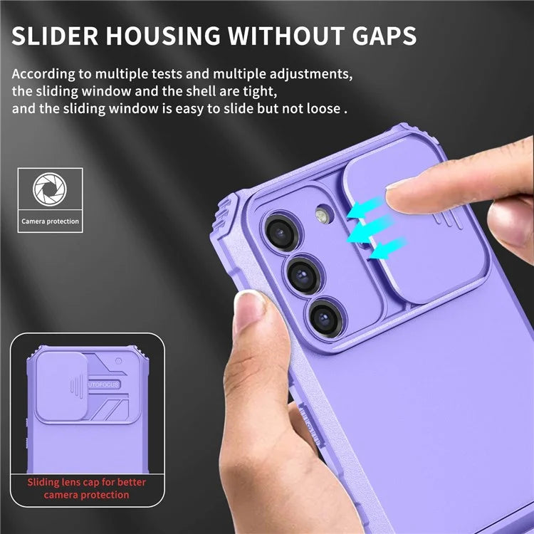 For Samsung Galaxy S22+ 5G Adjustable Vertical Kickstand Phone Case PC + TPU Hybrid Cover with Camera Slide Cover - Purple - 7