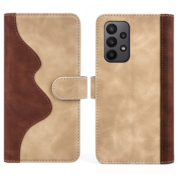 For Samsung Galaxy A23 5G (Global Version) Magnetic Closure Folio Flip Phone Cover Splicing Design Stand Leather+TPU Protective Shell with Wallet - Yellow - 1