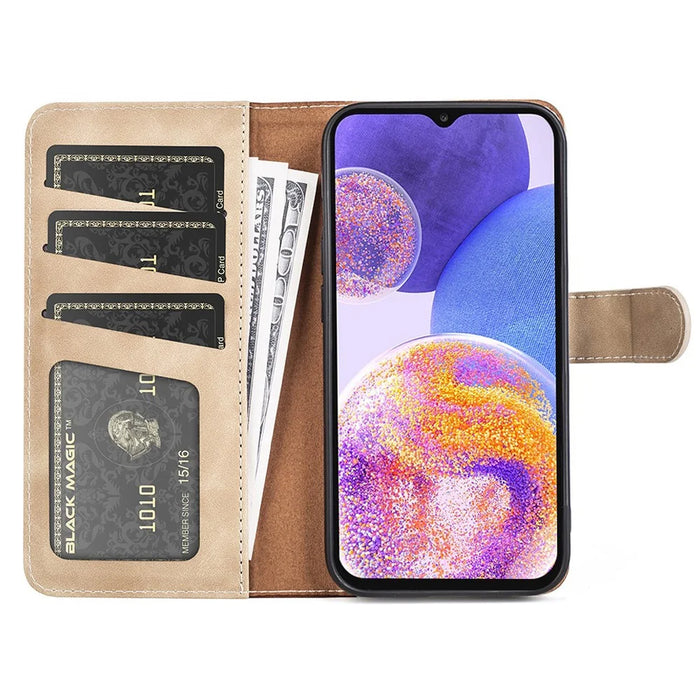 For Samsung Galaxy A23 5G (Global Version) Magnetic Closure Folio Flip Phone Cover Splicing Design Stand Leather+TPU Protective Shell with Wallet - Yellow - 2