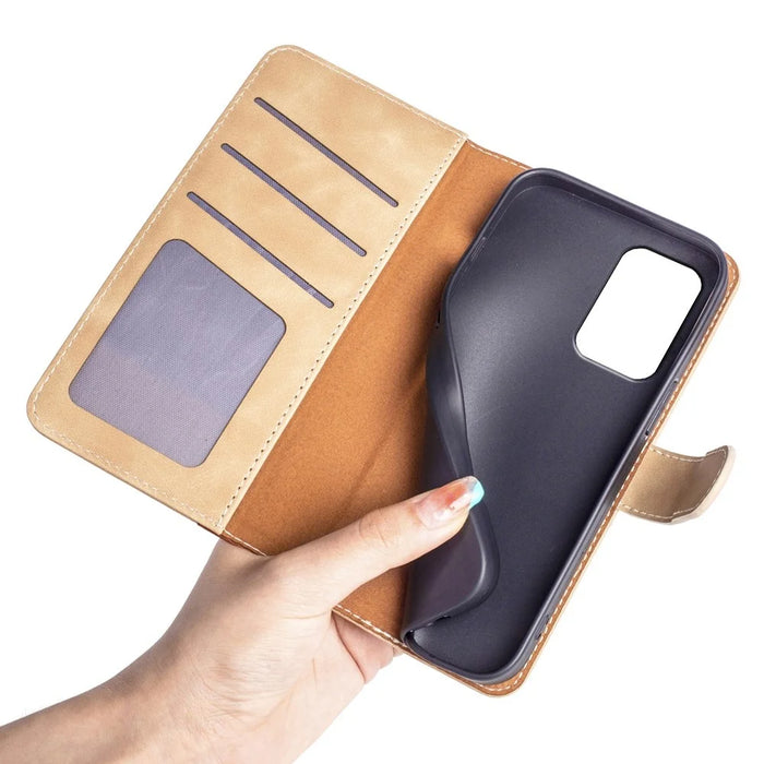 For Samsung Galaxy A23 5G (Global Version) Magnetic Closure Folio Flip Phone Cover Splicing Design Stand Leather+TPU Protective Shell with Wallet - Yellow - 5
