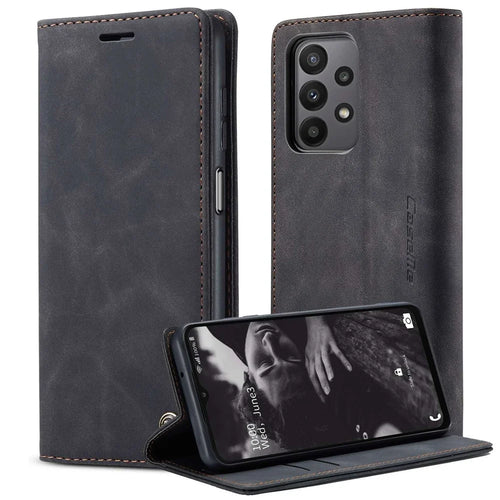CASEME 013 Series For Samsung Galaxy A23 5G (Global Version) / 4G Phone Case Bag Auto-absorbed PU Leather Wallet Foldable Stand Phone Cover - Black - 1