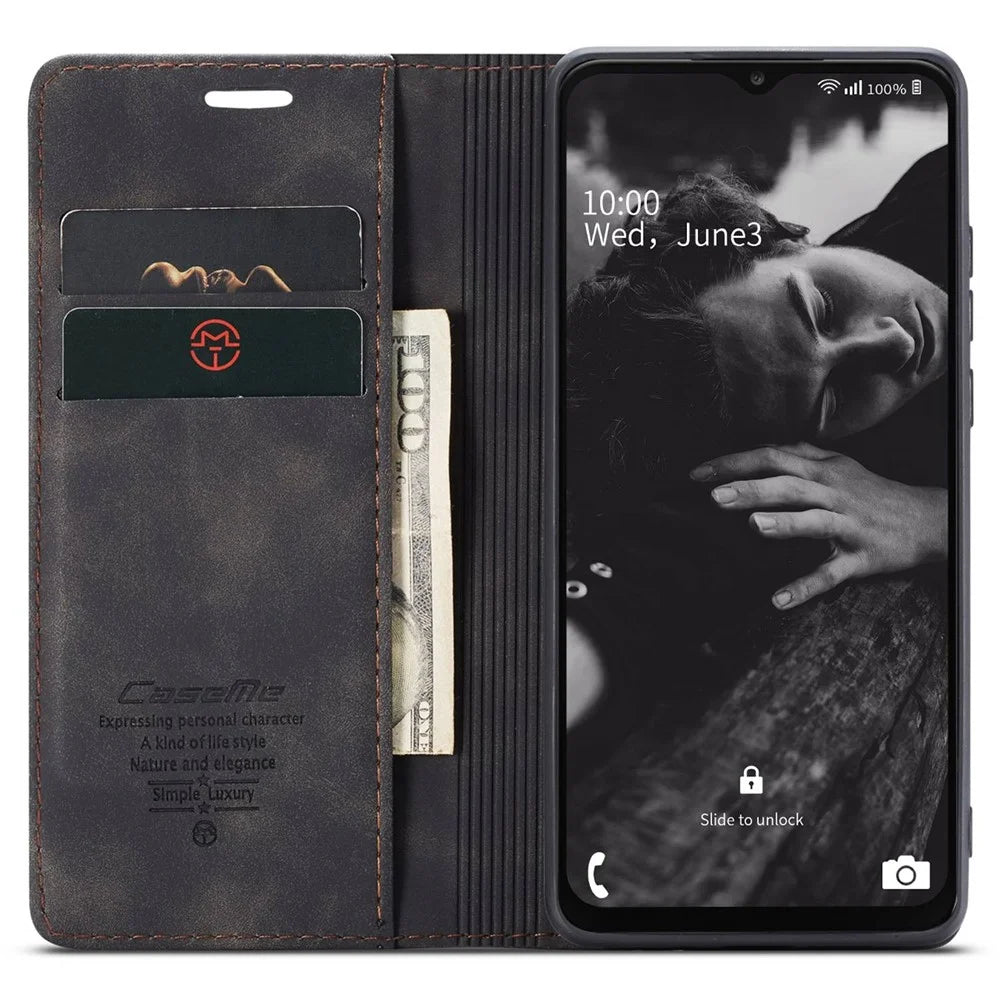 CASEME 013 Series For Samsung Galaxy A23 5G (Global Version) / 4G Phone Case Bag Auto-absorbed PU Leather Wallet Foldable Stand Phone Cover - Black - 2