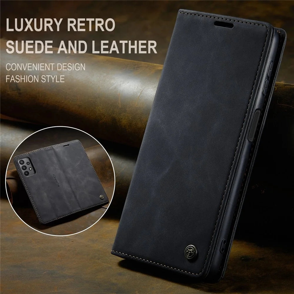 CASEME 013 Series For Samsung Galaxy A23 5G (Global Version) / 4G Phone Case Bag Auto-absorbed PU Leather Wallet Foldable Stand Phone Cover - Black - 5