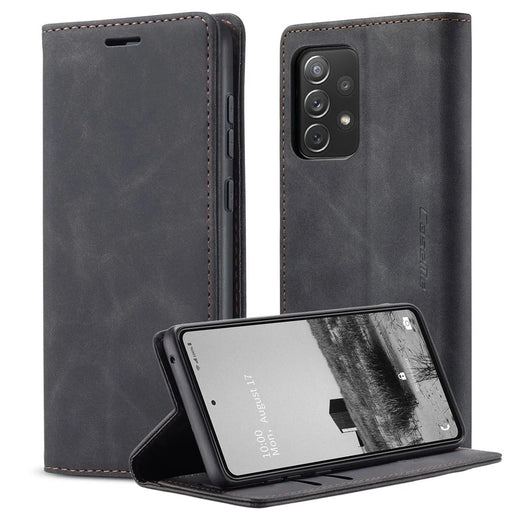 CASEME 013 Series Lightweight Mobile Phone Case Bag for Samsung Galaxy A73 5G, Auto-absorbed PU Leather Wallet Foldable Stand Phone Cover - Black - 1