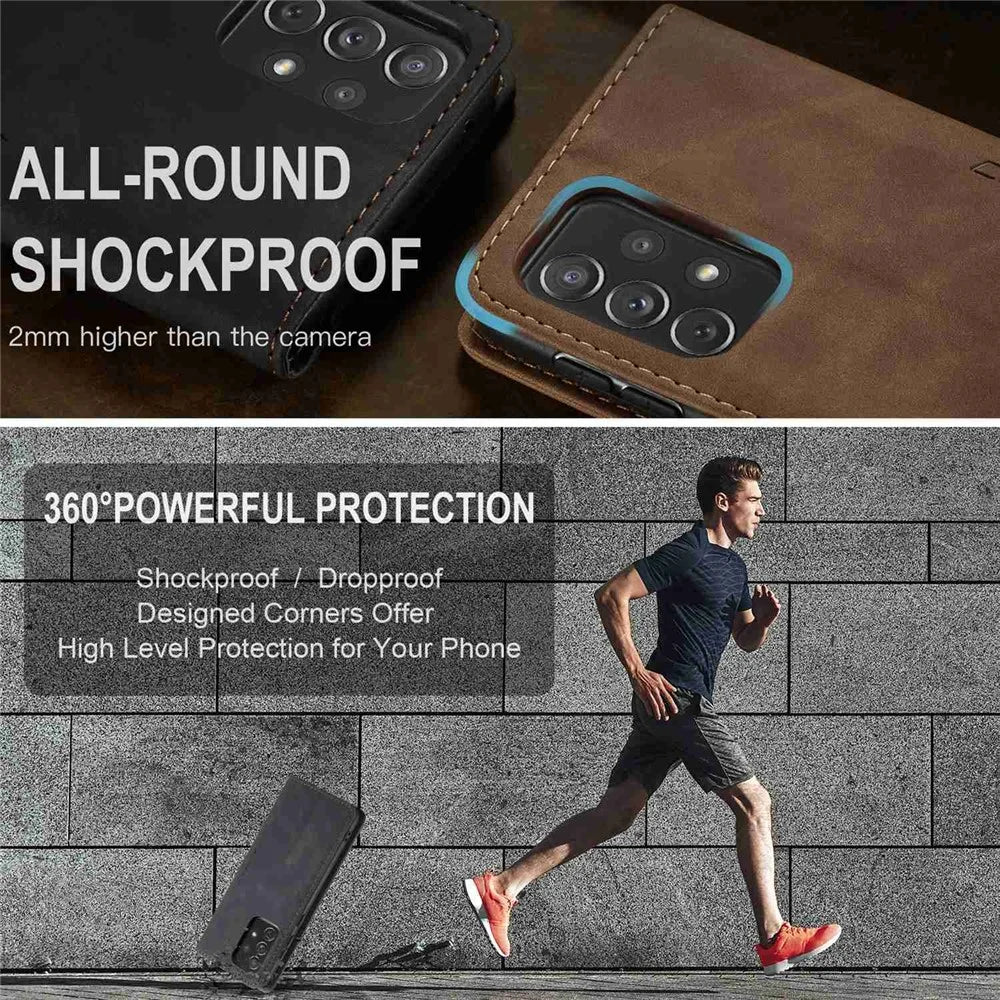 CASEME 013 Series Lightweight Mobile Phone Case Bag for Samsung Galaxy A73 5G, Auto-absorbed PU Leather Wallet Foldable Stand Phone Cover - Black - 7