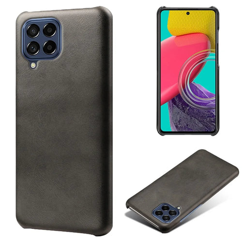 For Samsung Galaxy M53 5G Phone Protector All-round Shockproof Textured PU Leather Coated PC Phone Case - Black - 1