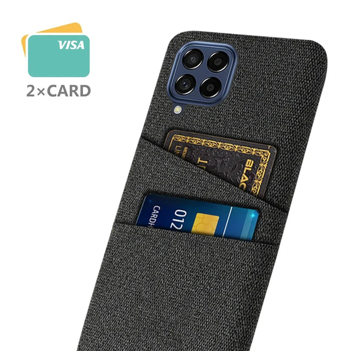 Cloth Texture Protective Case for Samsung Galaxy M53 5G, Hard PC + Cloth Back Cover with Dual Card Slot - Black - 2
