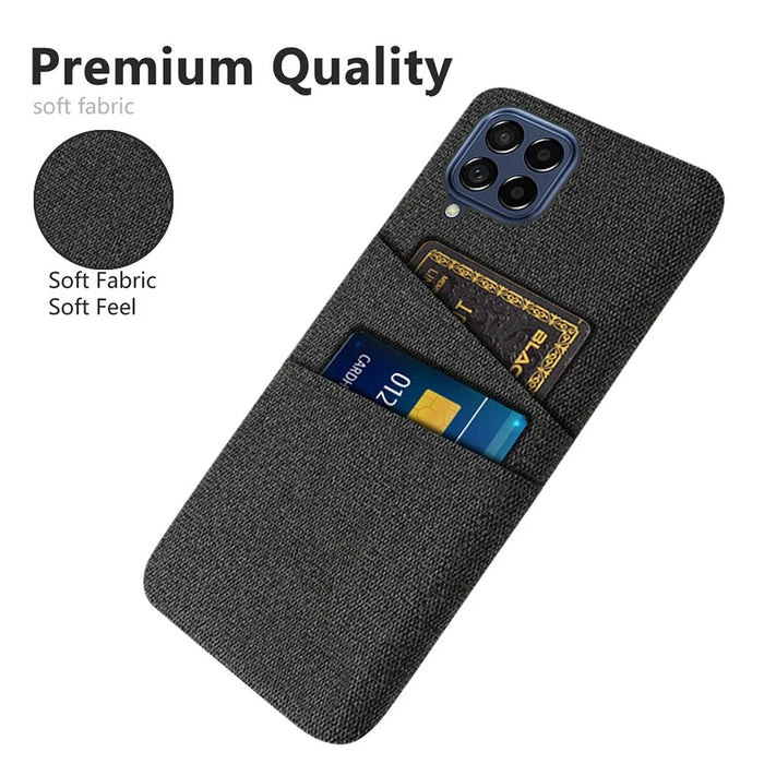 Cloth Texture Protective Case for Samsung Galaxy M53 5G, Hard PC + Cloth Back Cover with Dual Card Slot - Black - 3