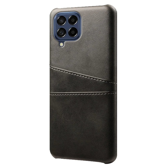 For Samsung Galaxy M53 5G Back Case Shell Multipurpose Card Slots All-round Shockproof Phone Protector PU Leather Coated Hard PC Cover - Black - 2