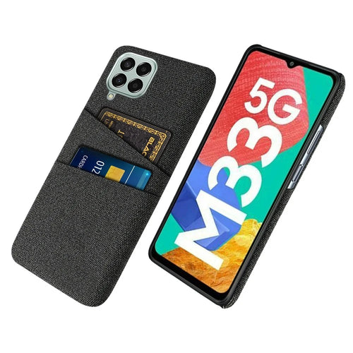 Cloth Texture Case for Samsung Galaxy M33 5G (Global Version), Hard PC + Cloth Back Protector Cover with Dual Card Slot - Black - 1