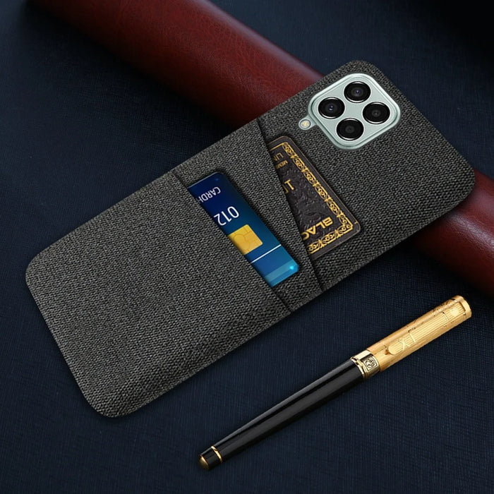 Cloth Texture Case for Samsung Galaxy M33 5G (Global Version), Hard PC + Cloth Back Protector Cover with Dual Card Slot - Black - 5