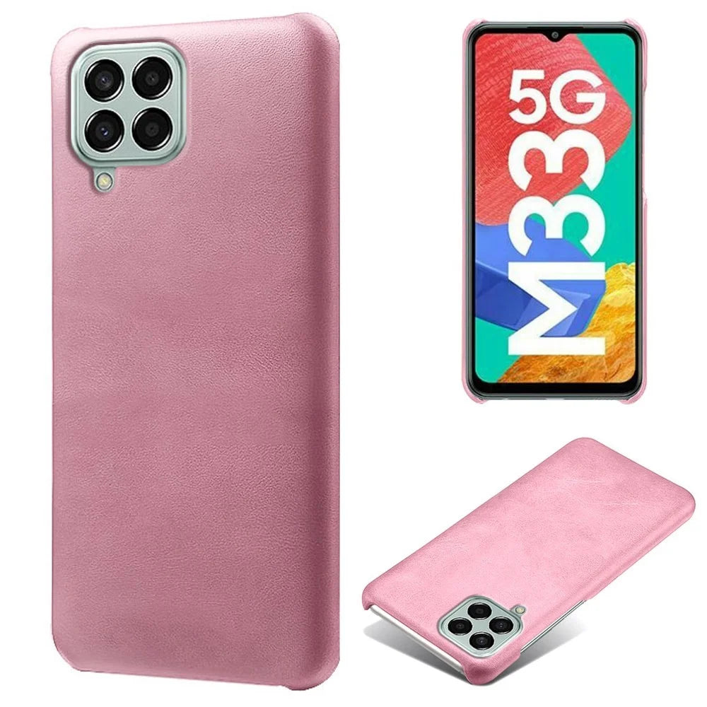 For Samsung Galaxy M33 5G (Global Version) Textured PU Leather Coated PC Phone Case Back Guard Shell - Rose Gold - 1