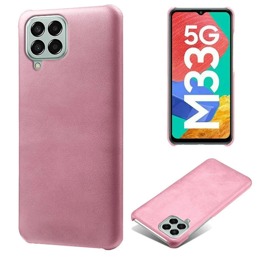 For Samsung Galaxy M33 5G (Global Version) Textured PU Leather Coated PC Phone Case Back Guard Shell - Rose Gold - 1