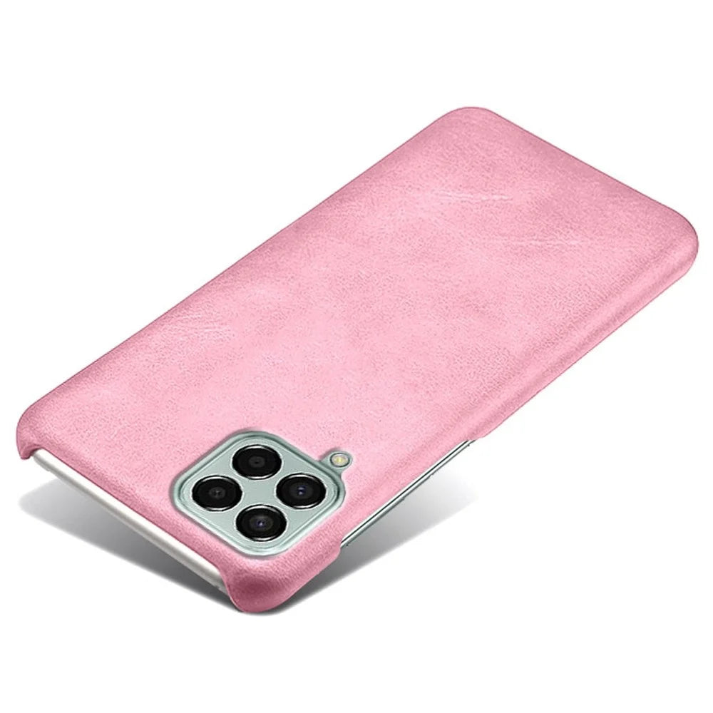 For Samsung Galaxy M33 5G (Global Version) Textured PU Leather Coated PC Phone Case Back Guard Shell - Rose Gold - 3