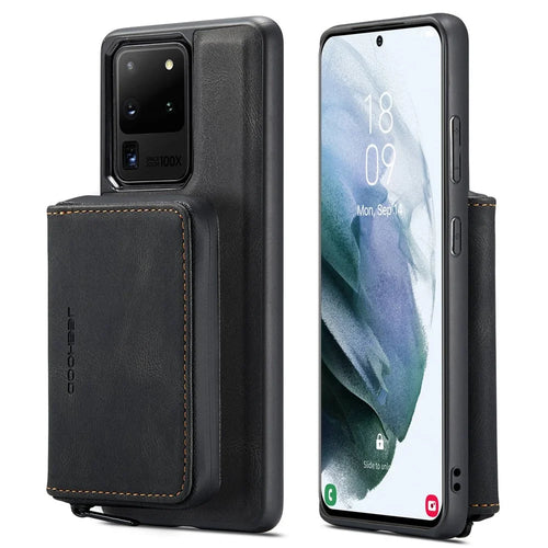 JEEHOOD For Samsung Galaxy S20 Ultra 4G/S20 Ultra 5G Zipper Wallet PU Leather Coated TPU Cover Kickstand Detachable Phone Case - Black - 1