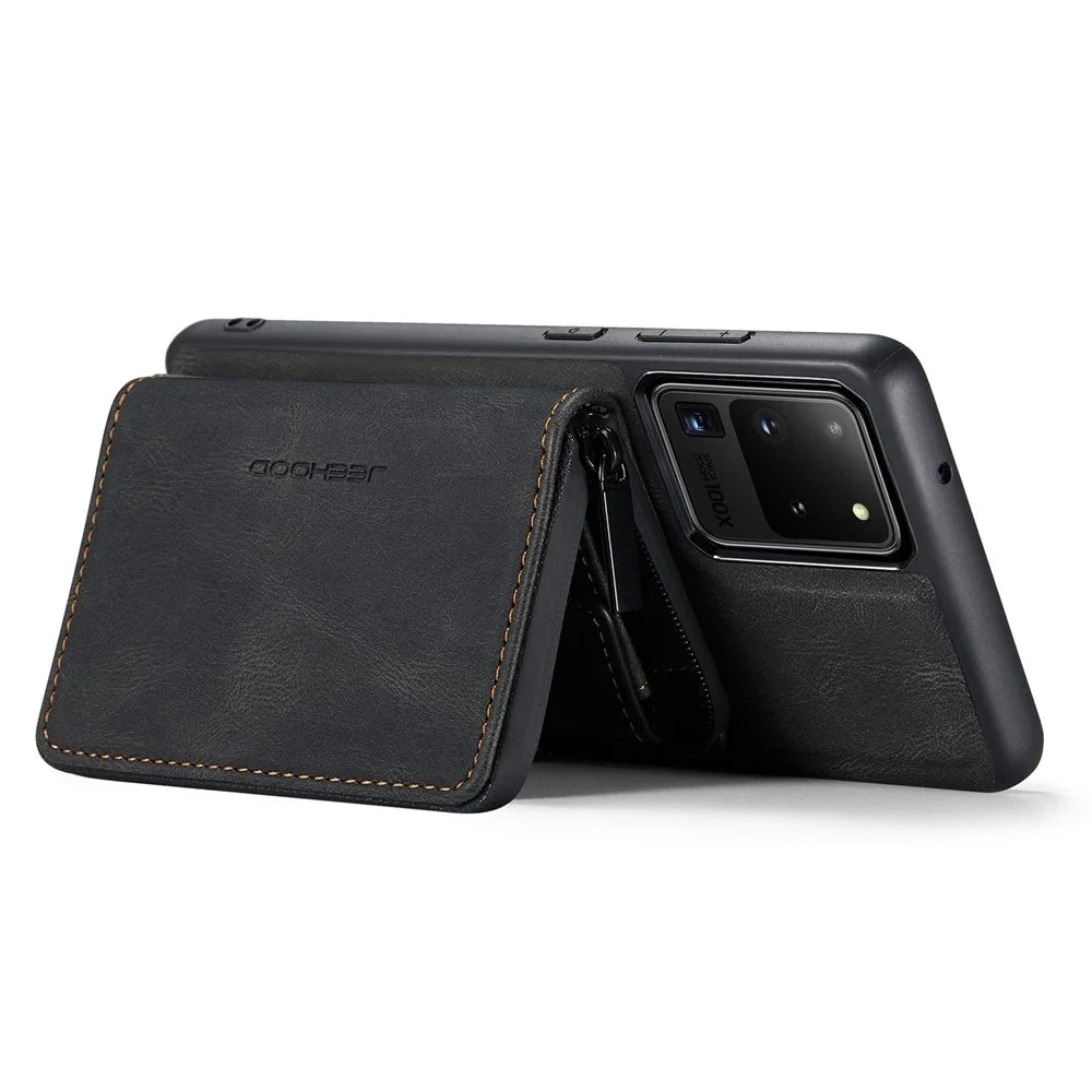 JEEHOOD For Samsung Galaxy S20 Ultra 4G/S20 Ultra 5G Zipper Wallet PU Leather Coated TPU Cover Kickstand Detachable Phone Case - Black - 3