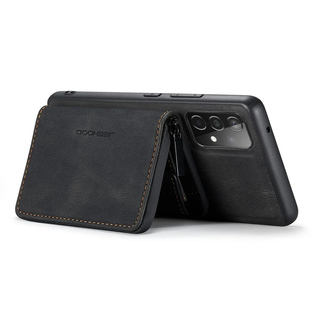 JEEHOOD For Samsung Galaxy A53 5G Detachable Magnetic Zipper Wallet Case Kickstand Leather Coated TPU Phone Cover - Black - 3
