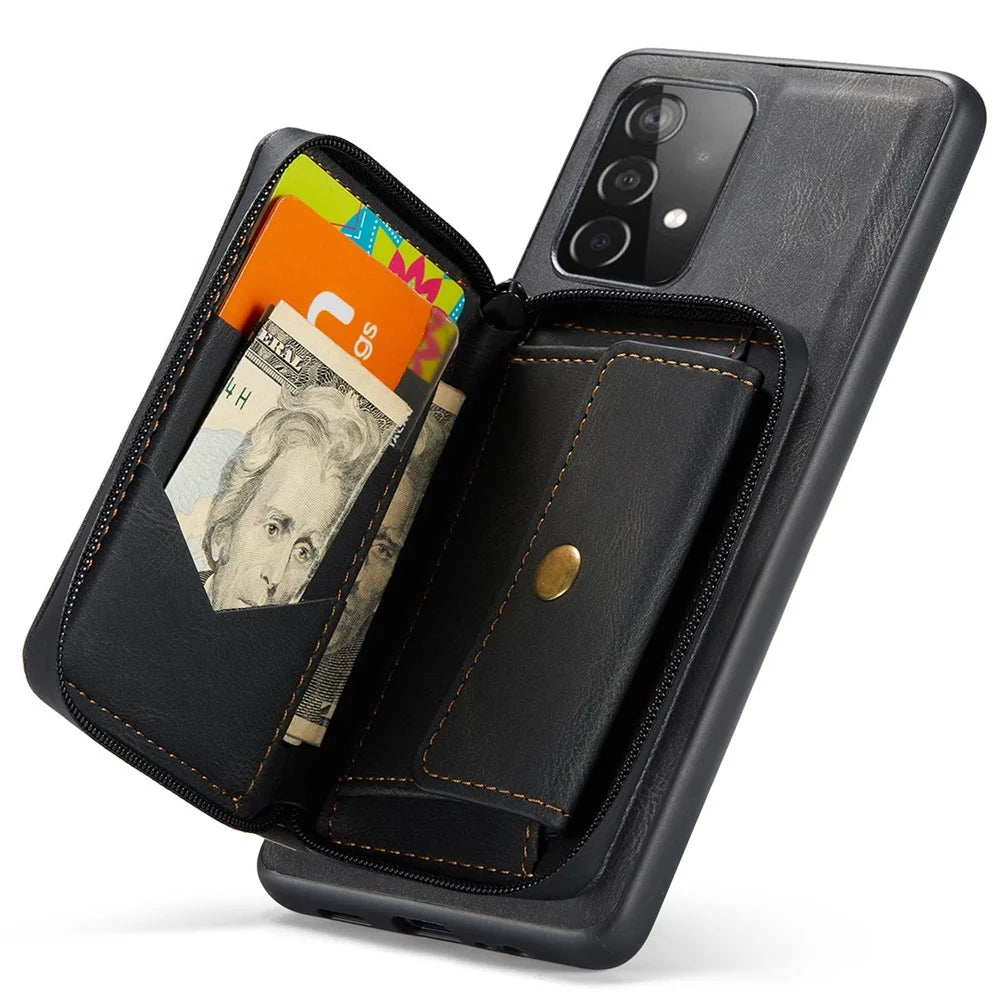 JEEHOOD For Samsung Galaxy A53 5G Detachable Magnetic Zipper Wallet Case Kickstand Leather Coated TPU Phone Cover - Black - 4
