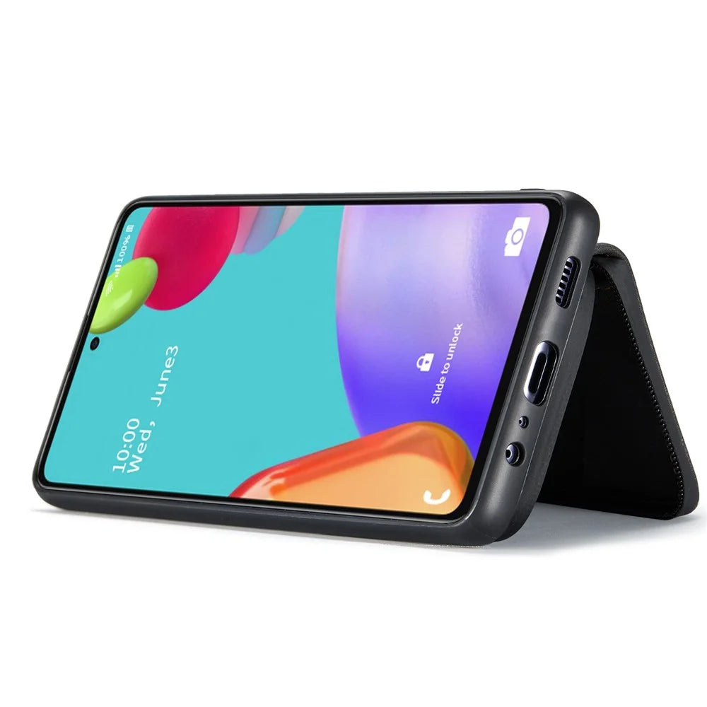 JEEHOOD For Samsung Galaxy A33 5G Zipper Wallet Kickstand Phone Case Detachable Magnetic Absorption Leather Coated TPU Cover - Black - 2