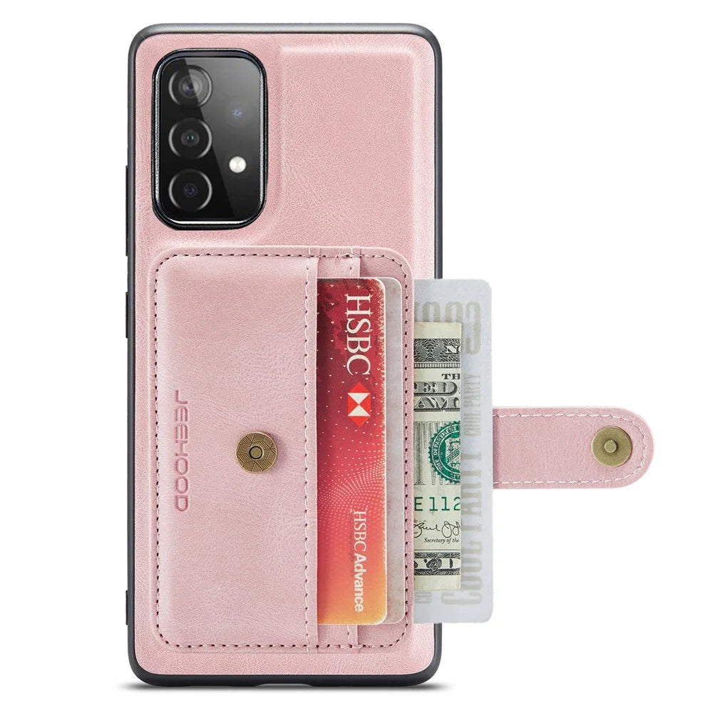 JEEHOOD for Samsung Galaxy A53 5G Detachable 2-in-1 Wallet Design RFID Blocking Leather Coated TPU Phone Case Cover - Pink - 2
