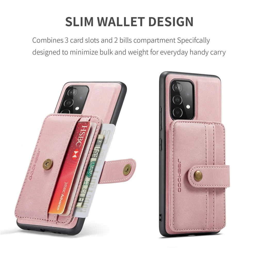 JEEHOOD for Samsung Galaxy A53 5G Detachable 2-in-1 Wallet Design RFID Blocking Leather Coated TPU Phone Case Cover - Pink - 4