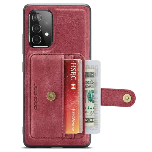 JEEHOOD for Samsung Galaxy A73 5G RFID Blocking Detachable 2-in-1 Magnetic Anti-fall Wallet Design Leather Coated TPU Phone Case Shell - Red - 2