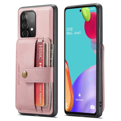 JEEHOOD for Samsung Galaxy A33 5G Leather Coated TPU Cover Anti-fall Detachable 2-in-1 Wallet Function RFID Blocking Phone Case Cover - Pink - 1