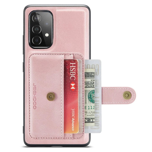 JEEHOOD for Samsung Galaxy A33 5G Leather Coated TPU Cover Anti-fall Detachable 2-in-1 Wallet Function RFID Blocking Phone Case Cover - Pink - 2