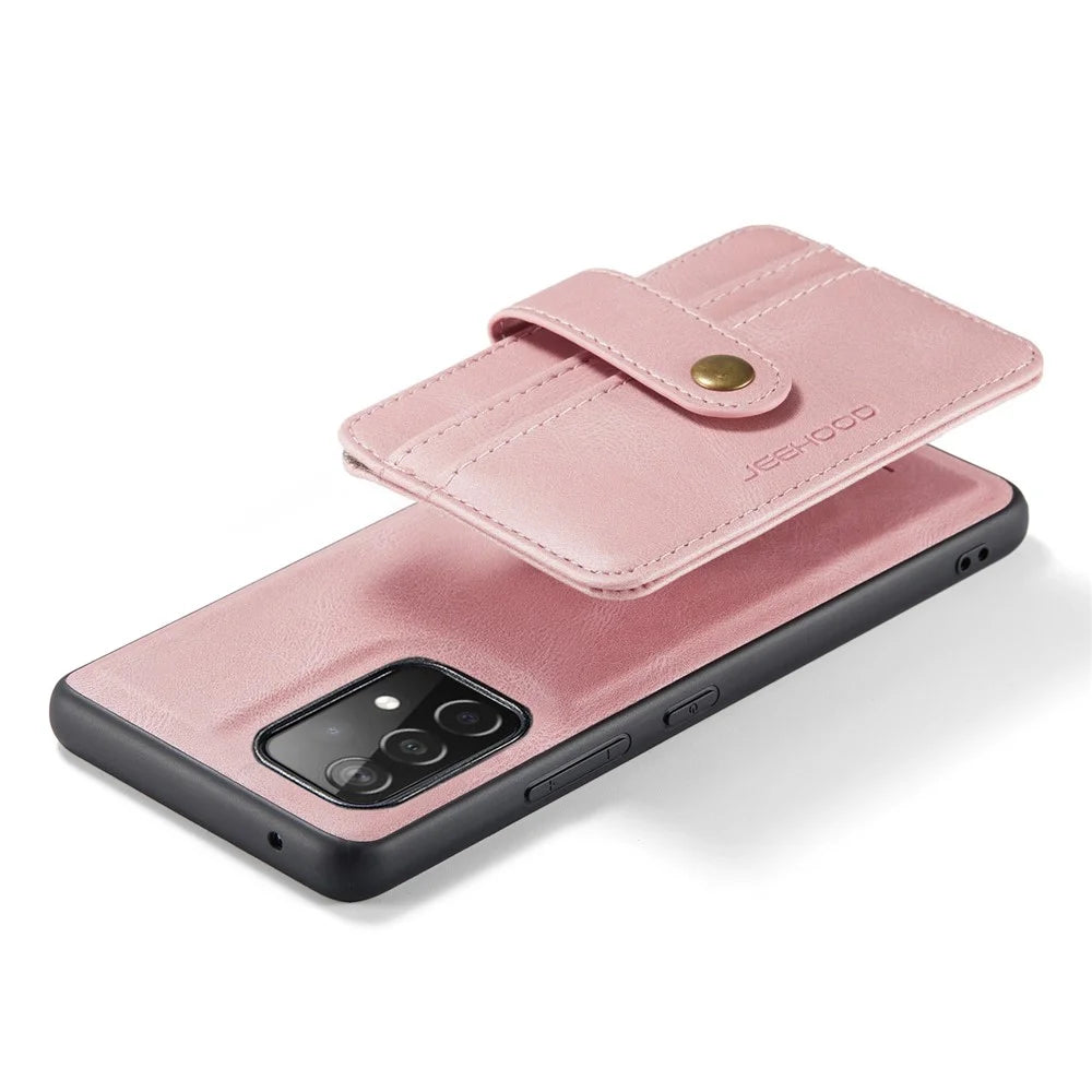 JEEHOOD for Samsung Galaxy A33 5G Leather Coated TPU Cover Anti-fall Detachable 2-in-1 Wallet Function RFID Blocking Phone Case Cover - Pink - 3