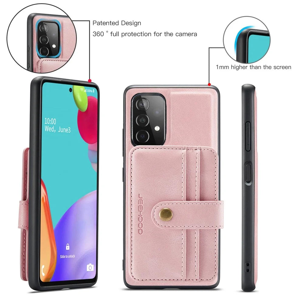 JEEHOOD for Samsung Galaxy A33 5G Leather Coated TPU Cover Anti-fall Detachable 2-in-1 Wallet Function RFID Blocking Phone Case Cover - Pink - 7