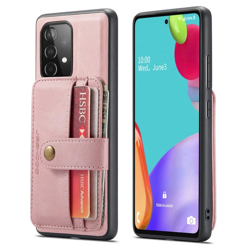 JEEHOOD for Samsung Galaxy A52 4G/5G/A52s 5G Leather Coated TPU Cover Anti-scratch Well-protected Detachable 2-in-1 Wallet RFID Blocking Phone Case - Pink - 1