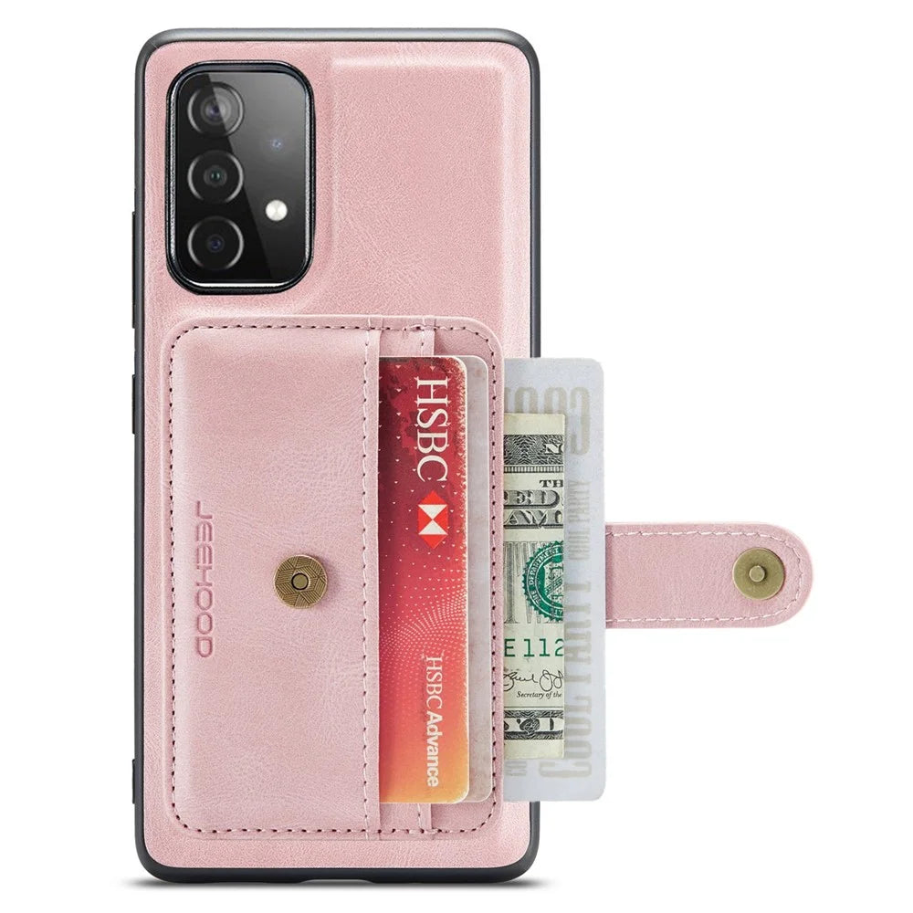 JEEHOOD for Samsung Galaxy A32 4G (EU Version) 2-in-1 Design Leather Coated TPU Cover Wallet RFID Blocking Anti-drop Phone Case - Pink - 2
