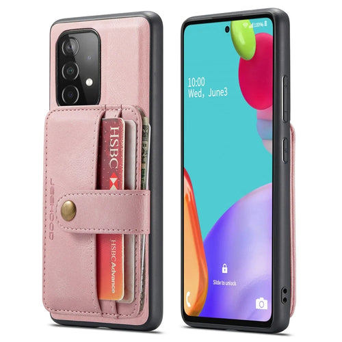 JEEHOOD for Samsung Galaxy A32 5G/M32 5G 2-in-1 Design Leather Coated TPU Cover Strong Magnet Wallet RFID Blocking Cell Phone Case - Pink - 1