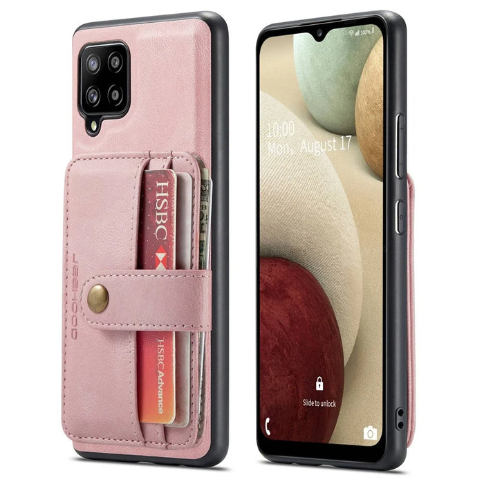 JEEHOOD for Samsung Galaxy A42 5G Detachable Design Leather Coated TPU Shell Strong Magnet Wallet RFID Blocking Protective Phone Case - Pink - 1