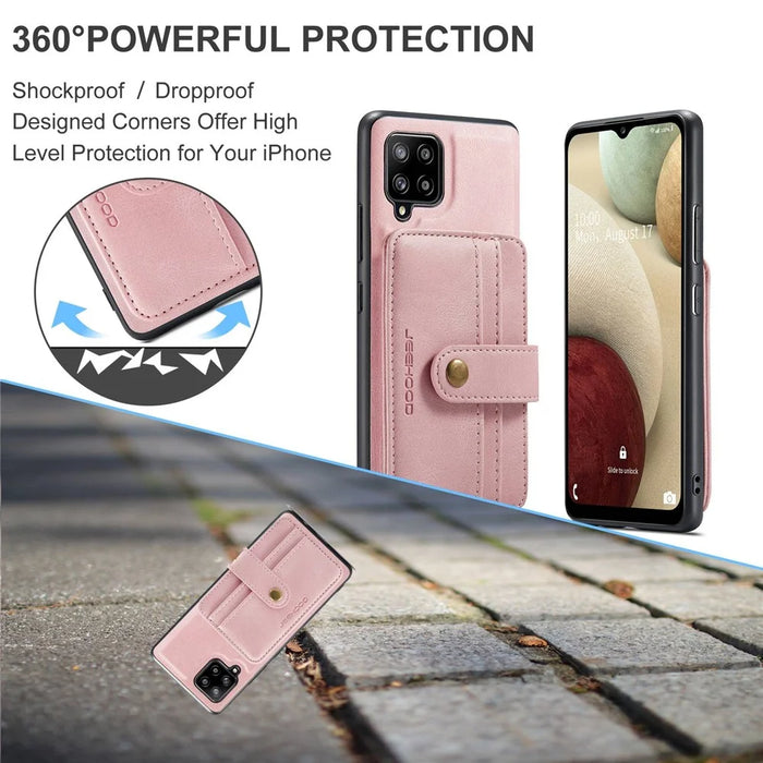 JEEHOOD for Samsung Galaxy A42 5G Detachable Design Leather Coated TPU Shell Strong Magnet Wallet RFID Blocking Protective Phone Case - Pink - 4