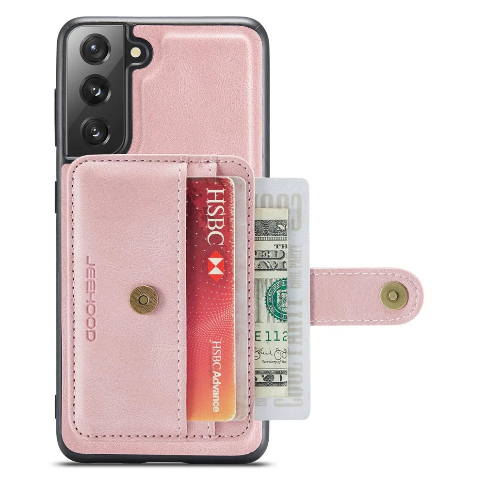 JEEHOOD Detachable Case for Samsung Galaxy S21+ 5G Independent Wallet Design PU Leather Coated TPU RFID Blocking Phone Shell - Pink - 2