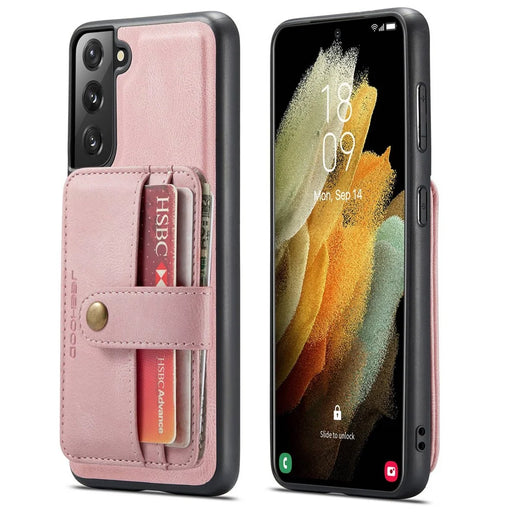 JEEHOOD Detachable Case for Samsung Galaxy S21 4G/5G Wallet Function Leather Coated TPU RFID Blocking Mobile Phone Shell - Pink - 1