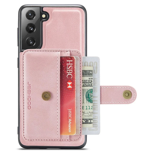 JEEHOOD Detachable Case for Samsung Galaxy S21 4G/5G Wallet Function Leather Coated TPU RFID Blocking Mobile Phone Shell - Pink - 2
