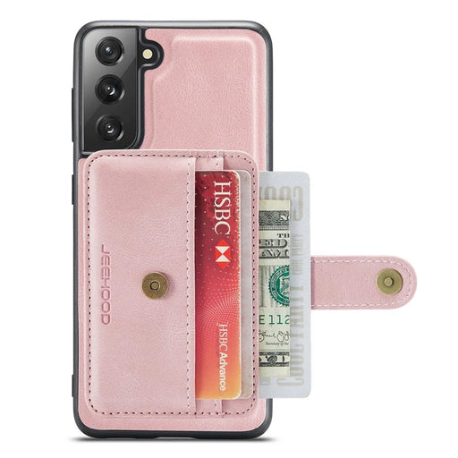 JEEHOOD Anti-Scratch Phone Cover for Samsung Galaxy S21 FE 5G RFID Blocking Wallet Phone Case Shockproof Phone Shell Support Wireless Charging - Pink - 2