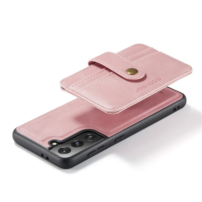 JEEHOOD Anti-Scratch Phone Cover for Samsung Galaxy S21 FE 5G RFID Blocking Wallet Phone Case Shockproof Phone Shell Support Wireless Charging - Pink - 3
