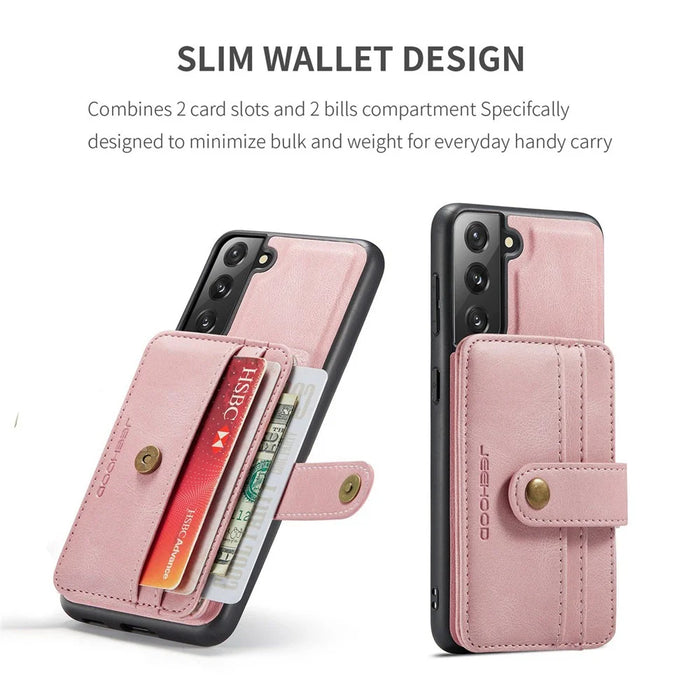 JEEHOOD Anti-Scratch Phone Cover for Samsung Galaxy S21 FE 5G RFID Blocking Wallet Phone Case Shockproof Phone Shell Support Wireless Charging - Pink - 7