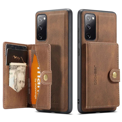 JEEHOOD For Samsung Galaxy S20 FE 2022/S20 FE 4G/S20 FE 5G/S20 Lite Wallet Kickstand Cover Detachable 2-in-1 PU Leather Coated TPU Phone Case - Brown - 1