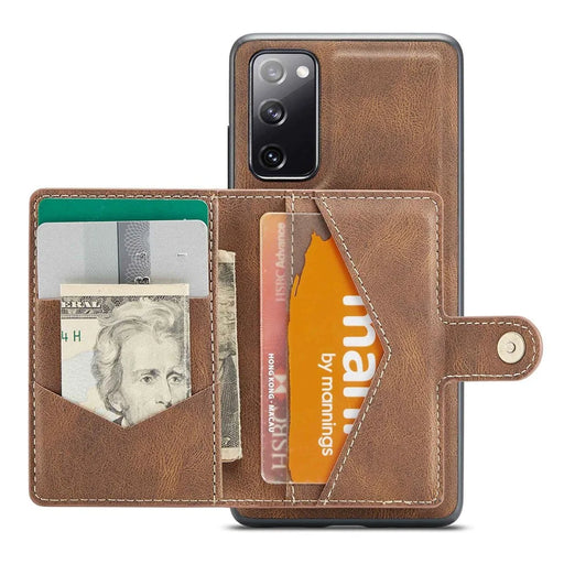 JEEHOOD For Samsung Galaxy S20 FE 2022/S20 FE 4G/S20 FE 5G/S20 Lite Wallet Kickstand Cover Detachable 2-in-1 PU Leather Coated TPU Phone Case - Brown - 2