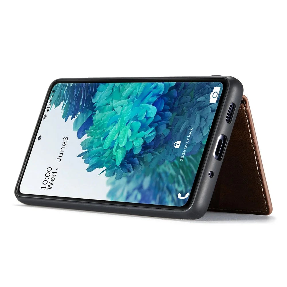 JEEHOOD For Samsung Galaxy S20 FE 2022/S20 FE 4G/S20 FE 5G/S20 Lite Wallet Kickstand Cover Detachable 2-in-1 PU Leather Coated TPU Phone Case - Brown - 3