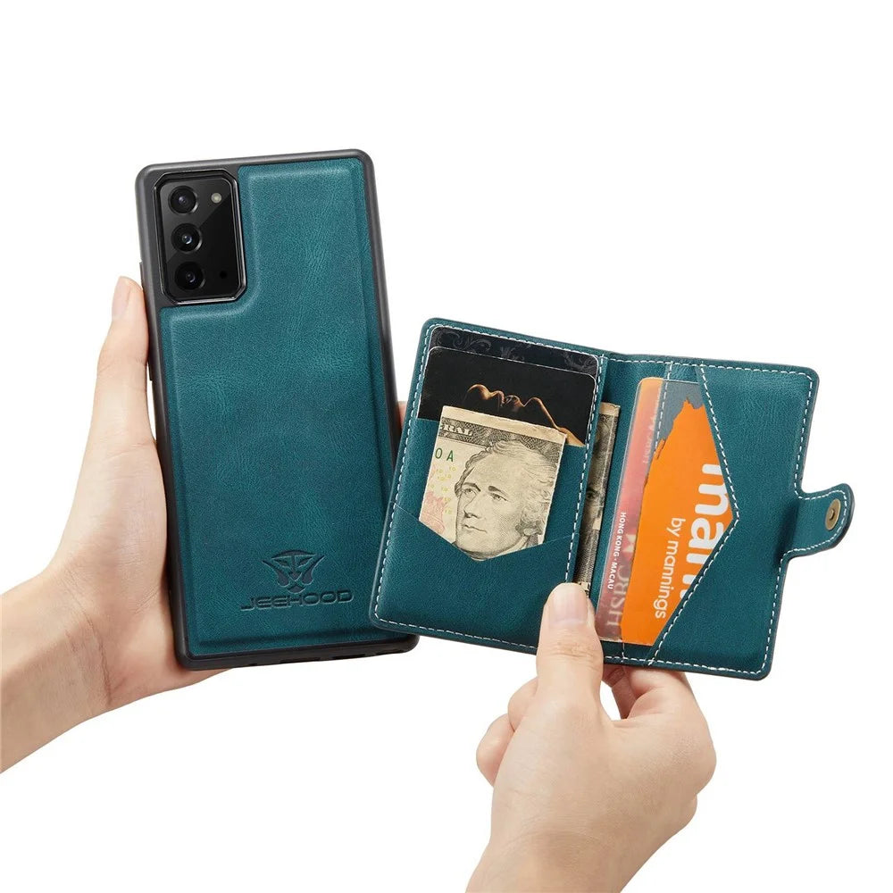 JEEHOOD For Samsung Galaxy Note20 4G/Note20 5G Detachable Leather Coated TPU Case Kickstand Wallet Phone Protective Cover - Green - 5