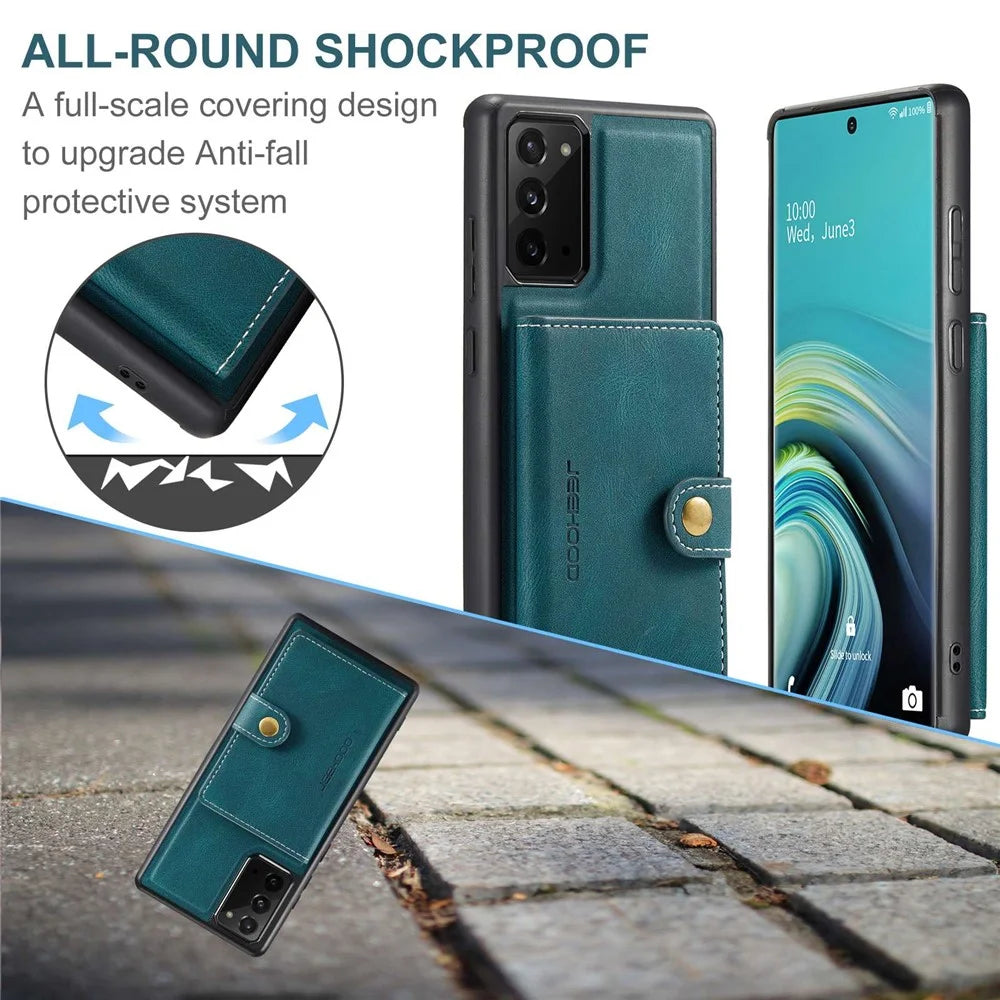 JEEHOOD For Samsung Galaxy Note20 4G/Note20 5G Detachable Leather Coated TPU Case Kickstand Wallet Phone Protective Cover - Green - 6