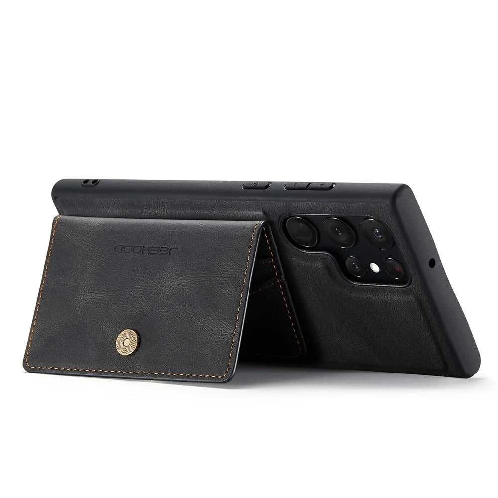 JEEHOOD For Samsung Galaxy S22 Ultra 5G Detachable Leather Coated TPU Case Wallet Kickstand Drop-proof Phone Cover - Black - 4