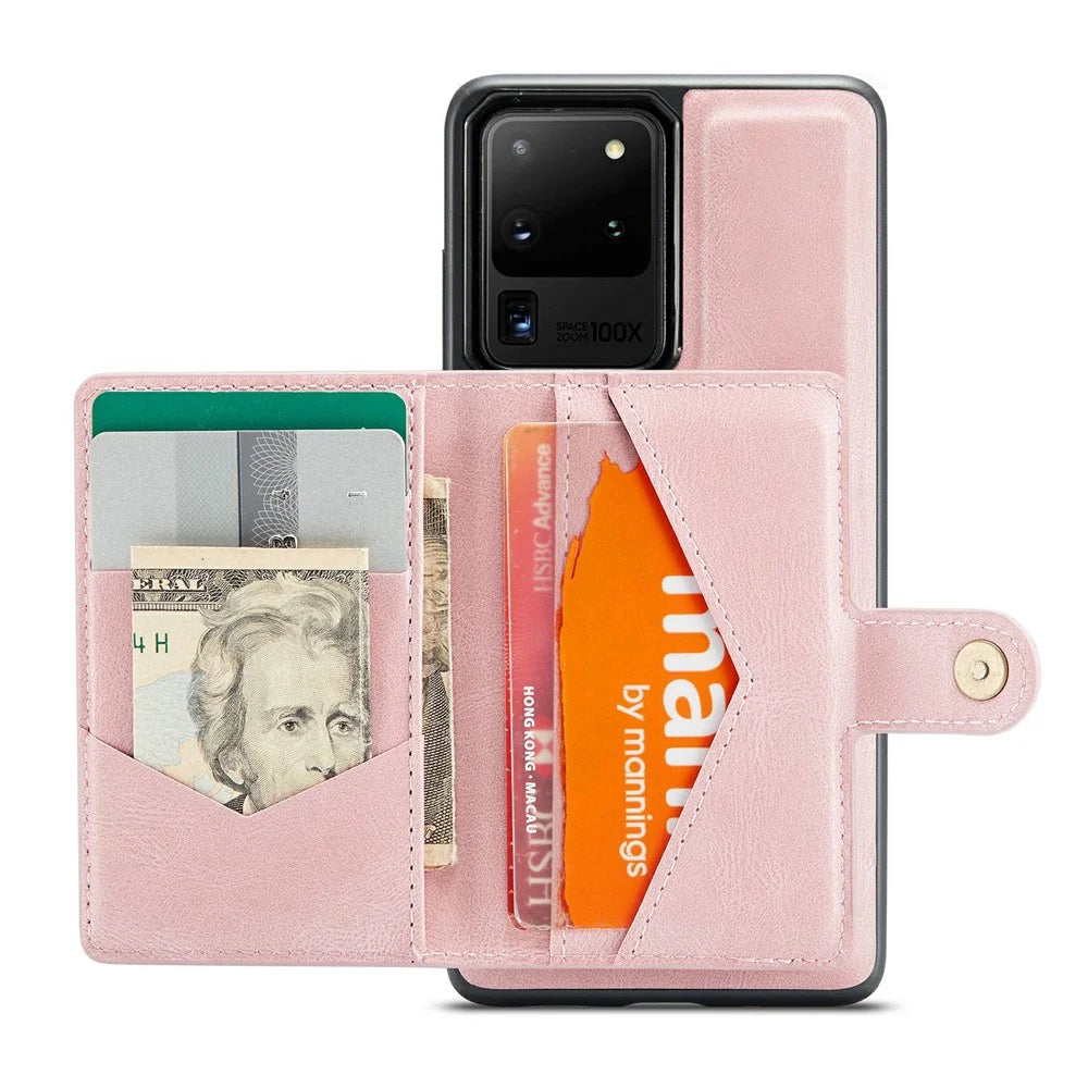 JEEHOOD For Samsung Galaxy S20 Ultra 4G/S20 Ultra 5G Detachable Phone Cover Wallet Kickstand Magnetic Leather Coated TPU Case - Rose Gold - 2