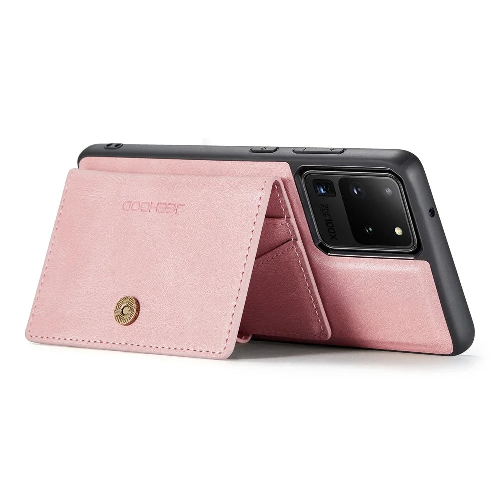 JEEHOOD For Samsung Galaxy S20 Ultra 4G/S20 Ultra 5G Detachable Phone Cover Wallet Kickstand Magnetic Leather Coated TPU Case - Rose Gold - 3