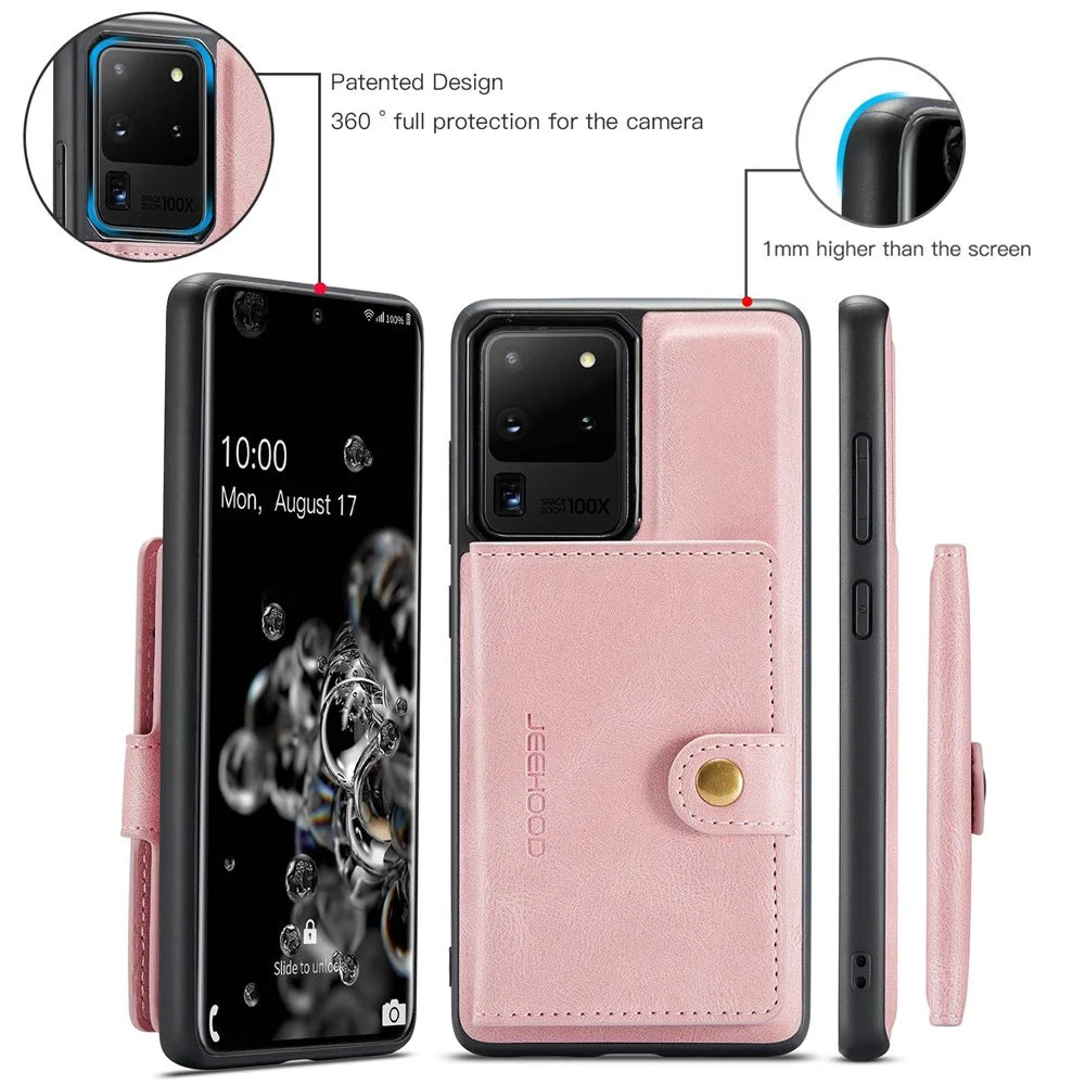 JEEHOOD For Samsung Galaxy S20 Ultra 4G/S20 Ultra 5G Detachable Phone Cover Wallet Kickstand Magnetic Leather Coated TPU Case - Rose Gold - 7